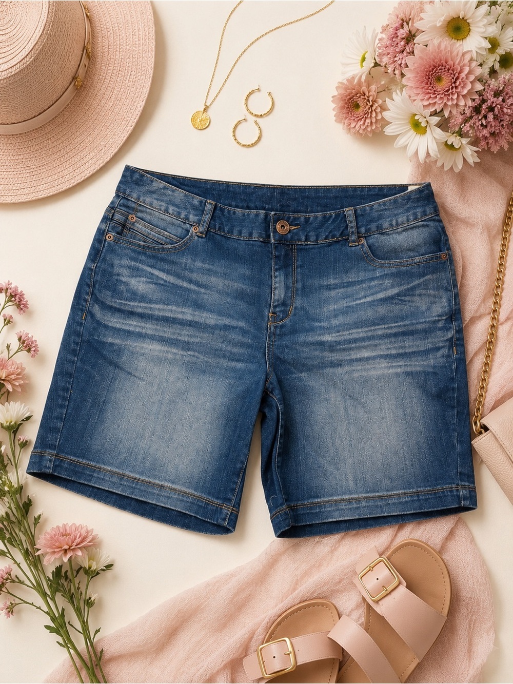 Maurices Denim Bermuda Shorts Size 15/16 Medium Wash Stretch Jean Shorts